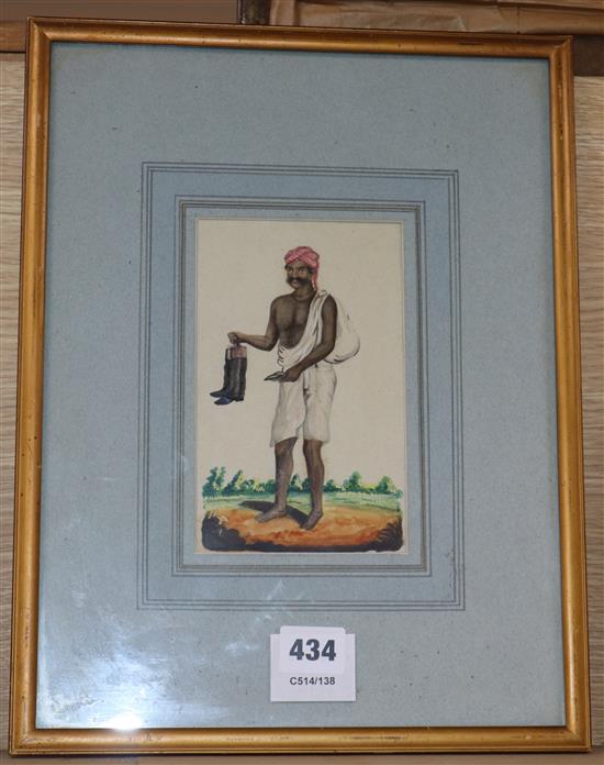 19th century Indian School, watercolour, native servant holding a pair of riding boots 16 x 10cm